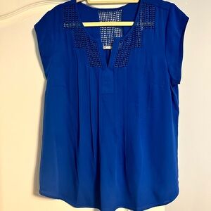 Daniel Rainn Blue Relaxed Pleated Blouse